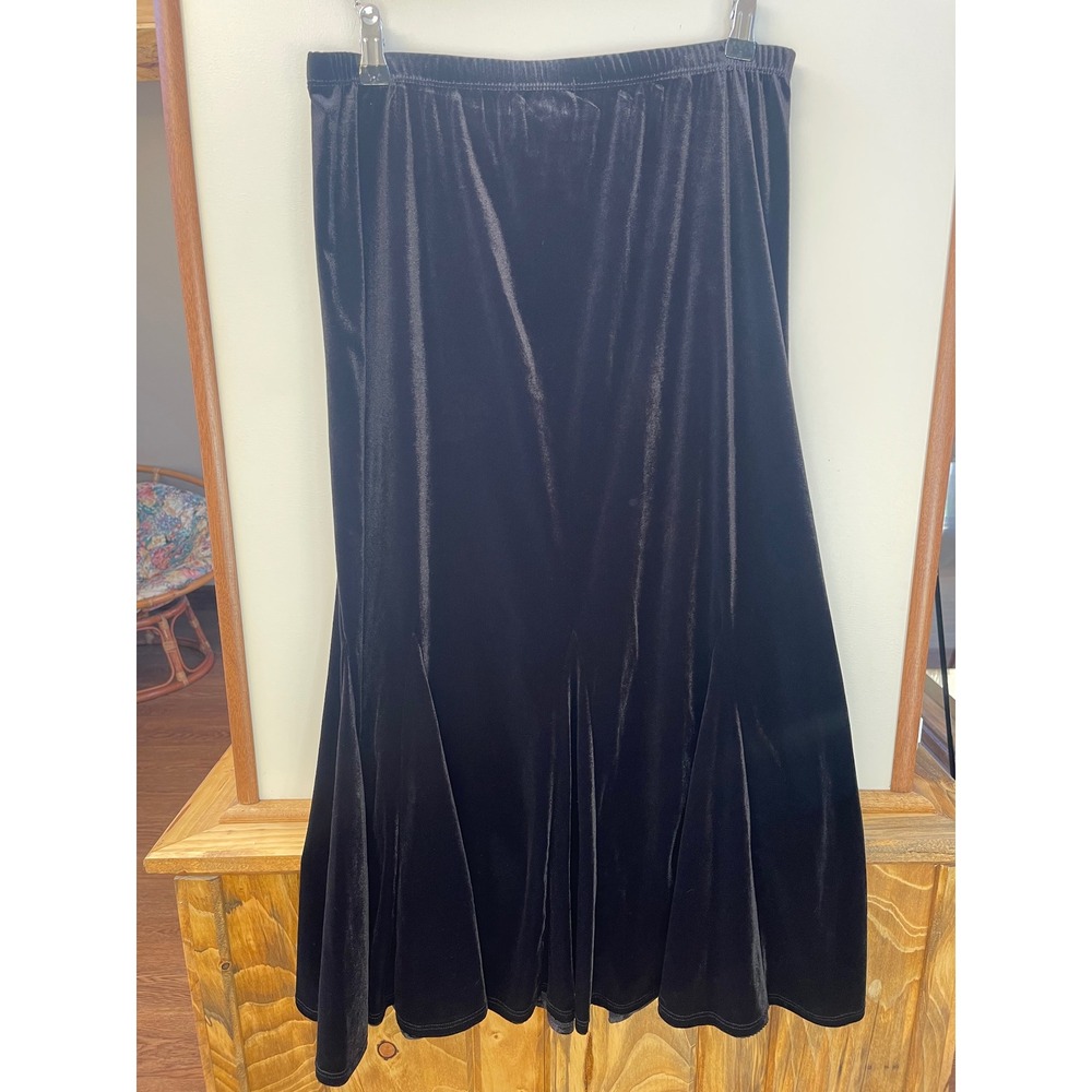 Notations Womens Large Black Velvet Flared Godet Midi Skirt - Picture 4 of 4